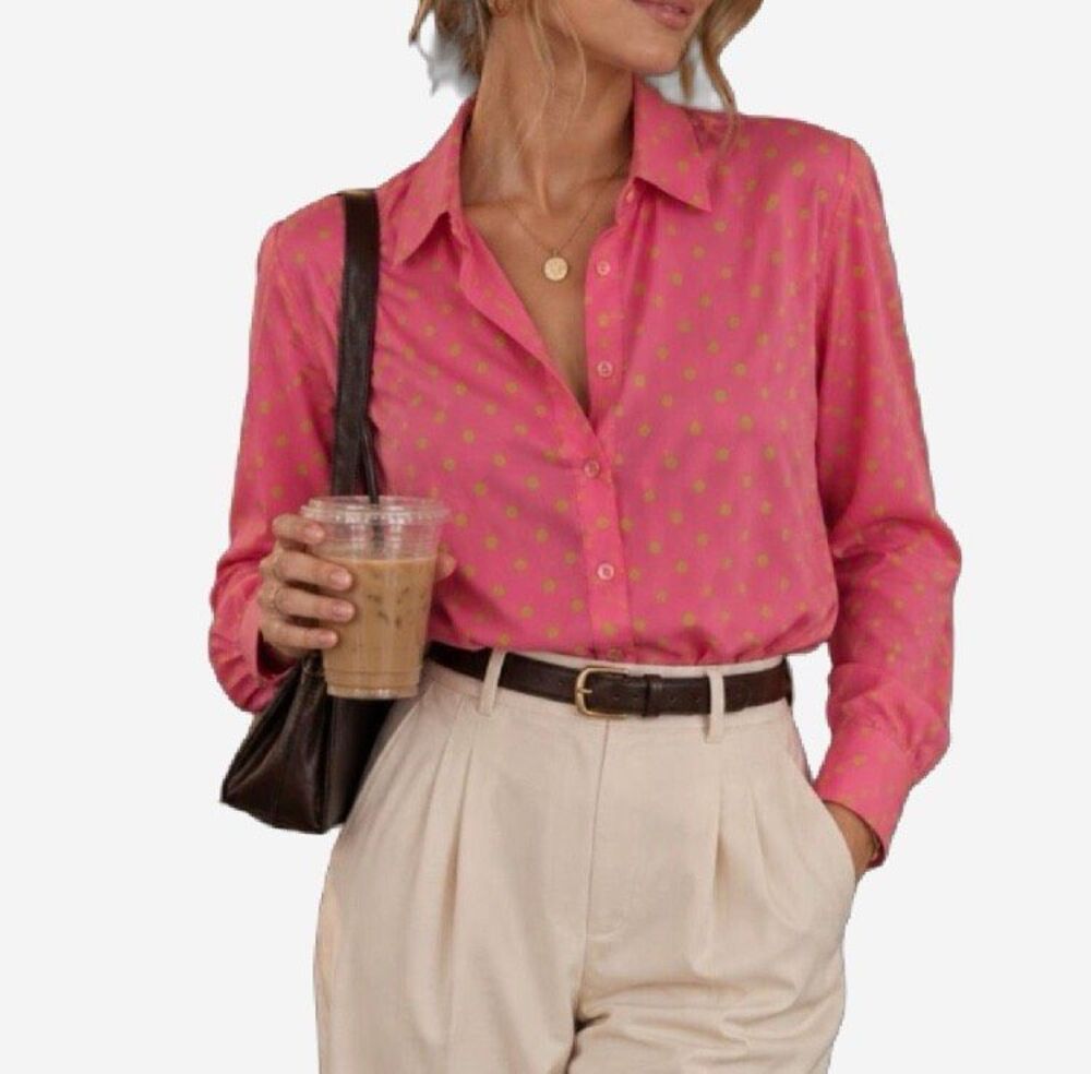 Jones New York Silk Pink Polka Dot Button Down Top Women’s Size 3X NEW WITH TAGS